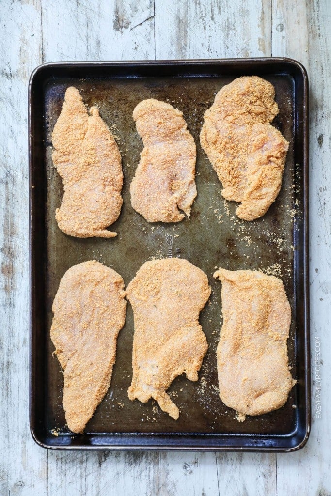 How to make shake and bake chicken step 4: Arrange bread crumb coated chicken on baking sheet