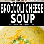 A Crock Pot full of veggies cooked and then blended into a creamy broccoli cheese soup.