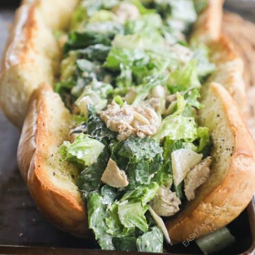 Garlic Bread Chicken Caesar Sandwich with creamy dressing