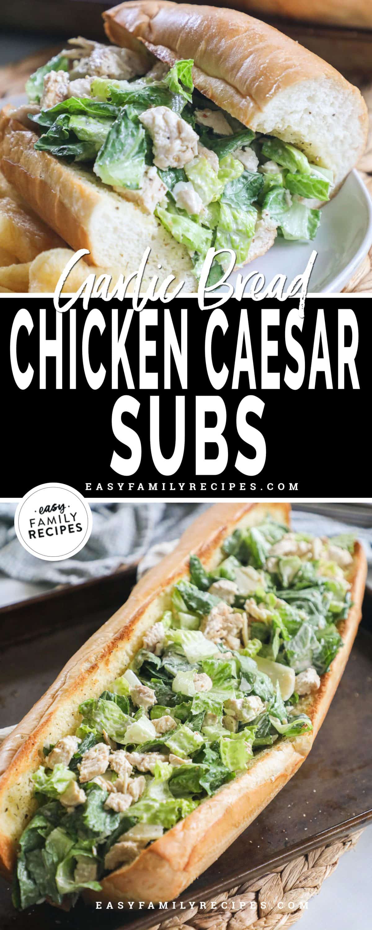 Chicken Caesar Sandwich made on french bread and cut into individual sandwiches