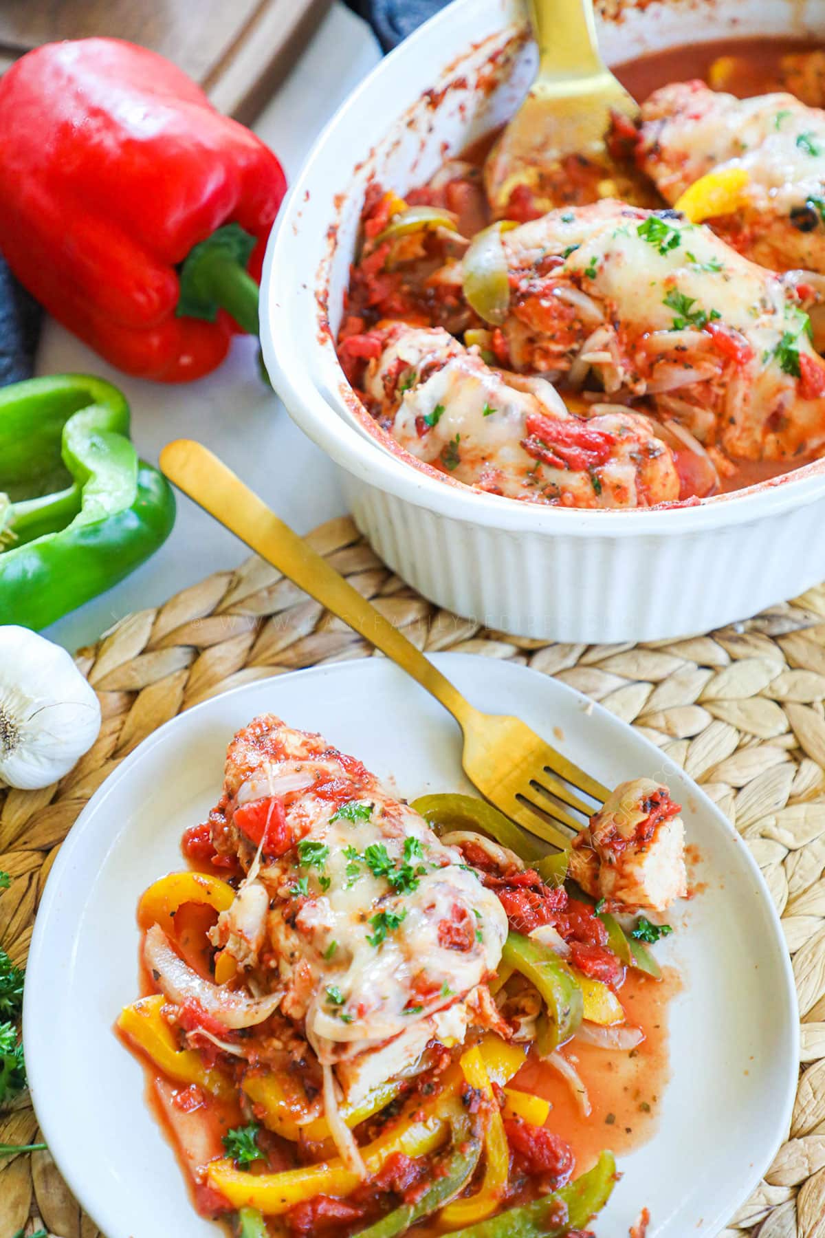 Italian Baked Chicken and Peppers served on a plate