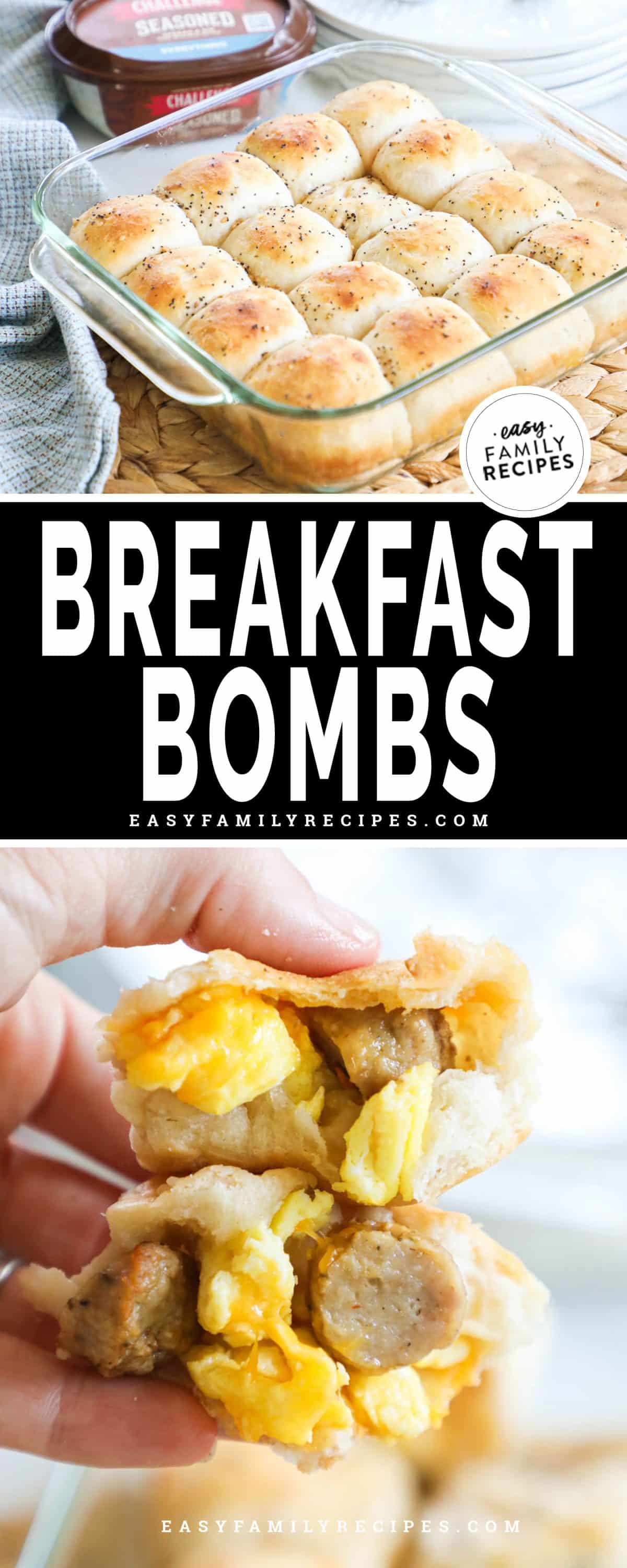 Sausage egg and cheese breakfast bombs opened to see the stuffed filling