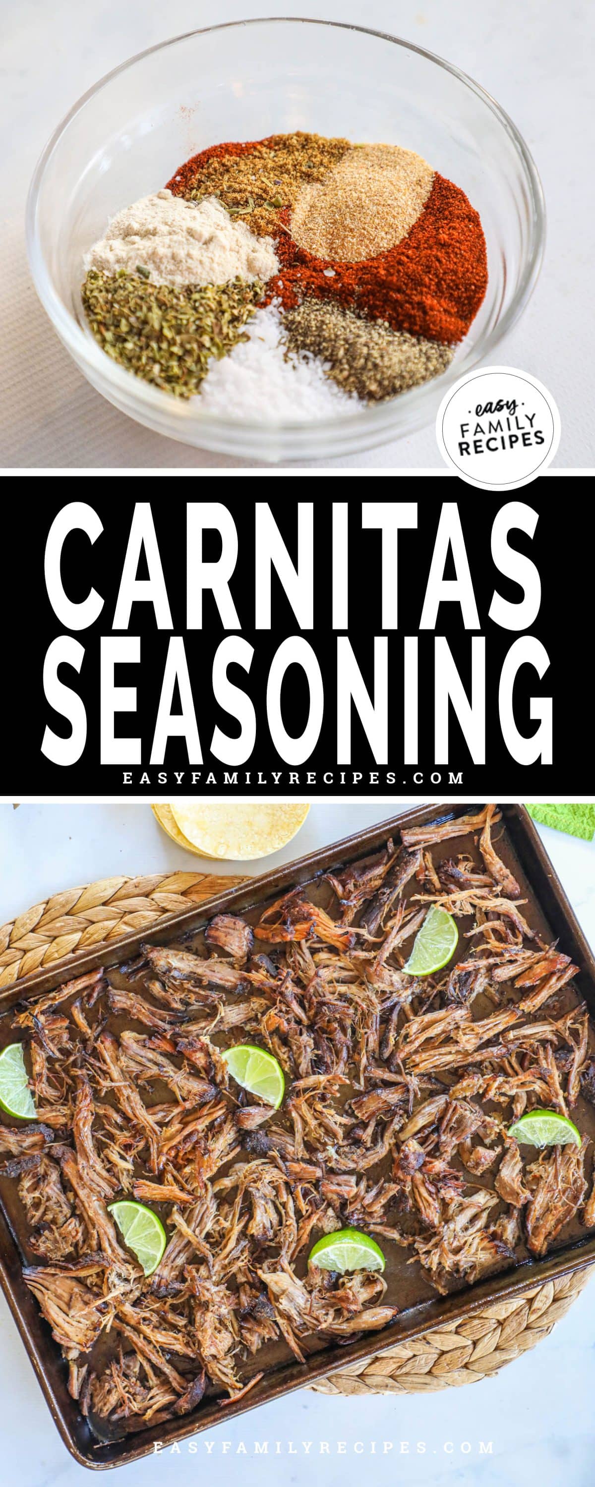 Homemade Carnitas seasoning mix on pork carnitas