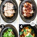 Process photos for how to make tuscan chicken in crock pot.