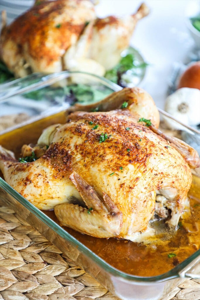 How to make rotisserie chicken in the oven step 4: let rest then carve and serve.