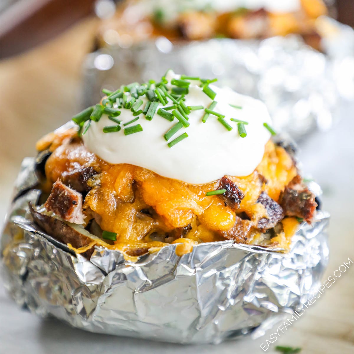 Loaded Steak Baked Potatoes recipe prepared and ready to serve.