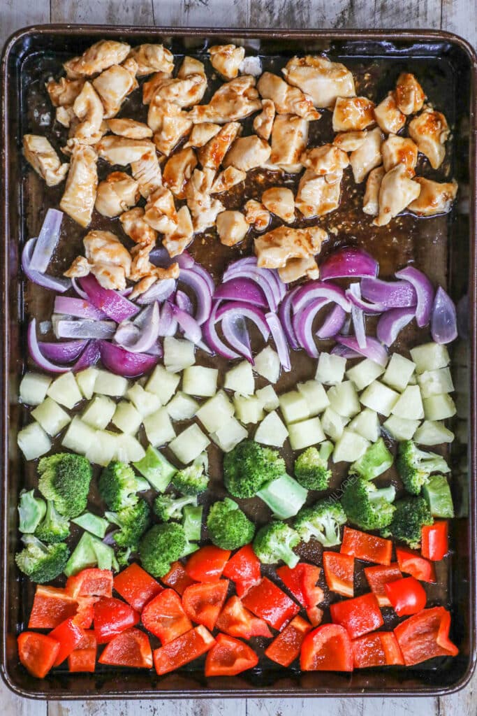 How to make Sheet Pan Pineapple Chicken step 3: Bake until chicken is cooked through and veggies are soft.