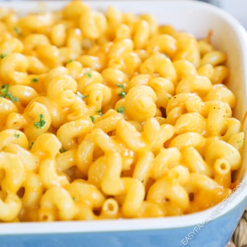 Easy Mac and Cheese baked in the oven and ready to serve.