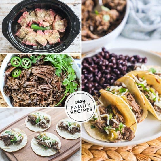 Steps to make slow cooker beef tacos step 1 make the barbacoa beef step 2 heat up the leftover beef step 3 top the heated tortillas step 4 enjoy with toppings.