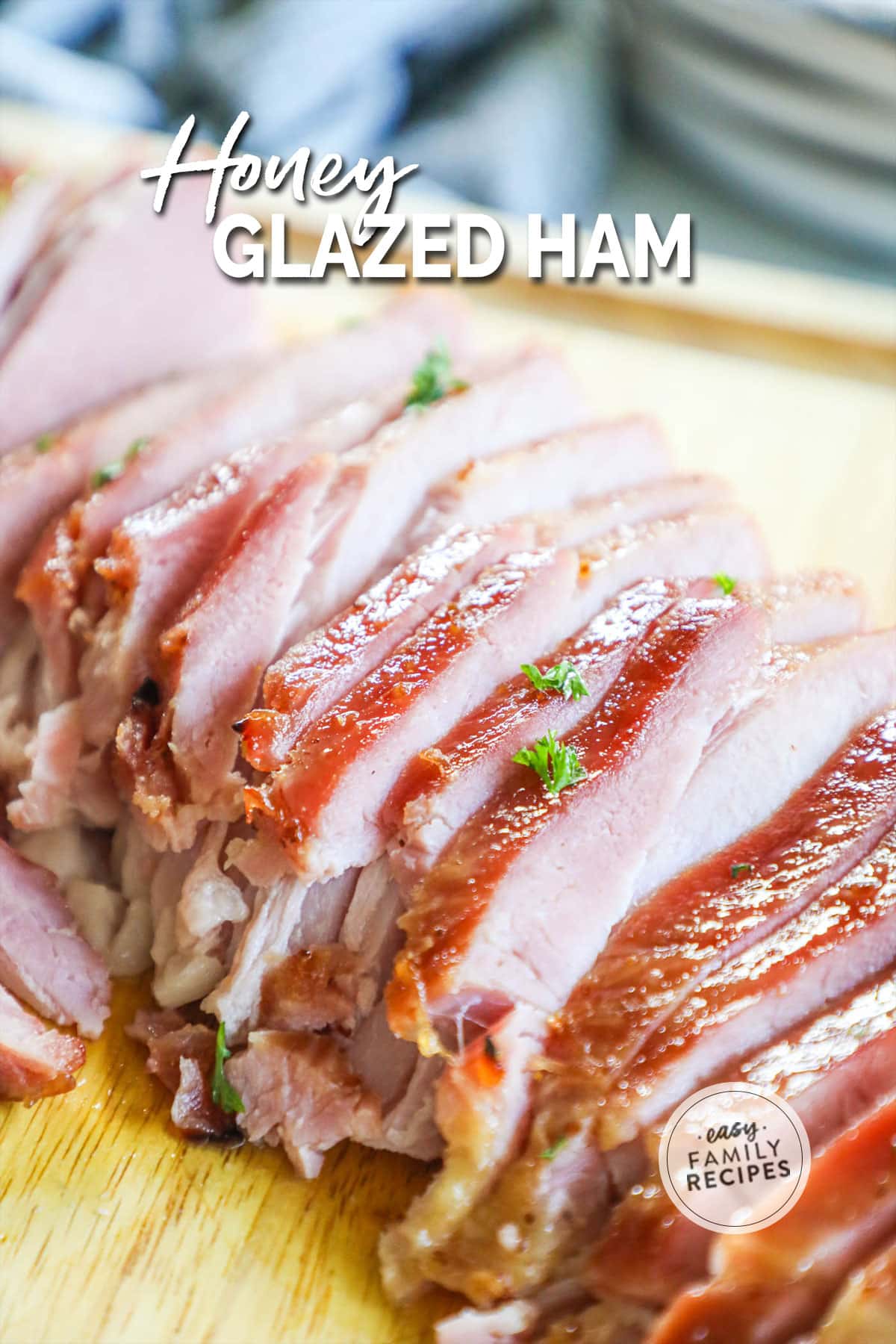 slices of honey glazed baked ham.
