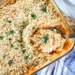 Buffalo Chicken Casserole with crushed cracker topping.