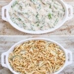 4 imgaes showing the steps for making Gluten Free Green Bean Casserole