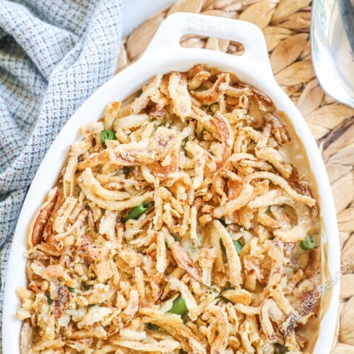 Homemade Green Bean Casserole in a casserole dish