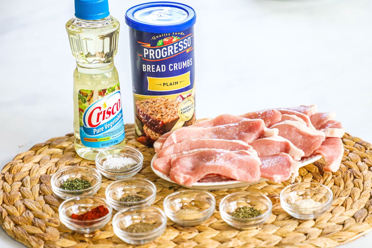 Ingredients for making homemade shake and bake pork chops