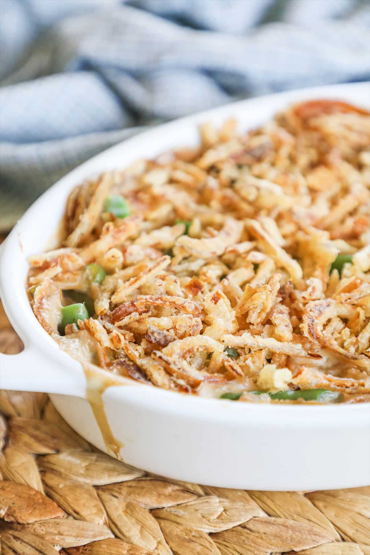 Step 4 - finished Homemade Green Bean Casserole in a casserole dish