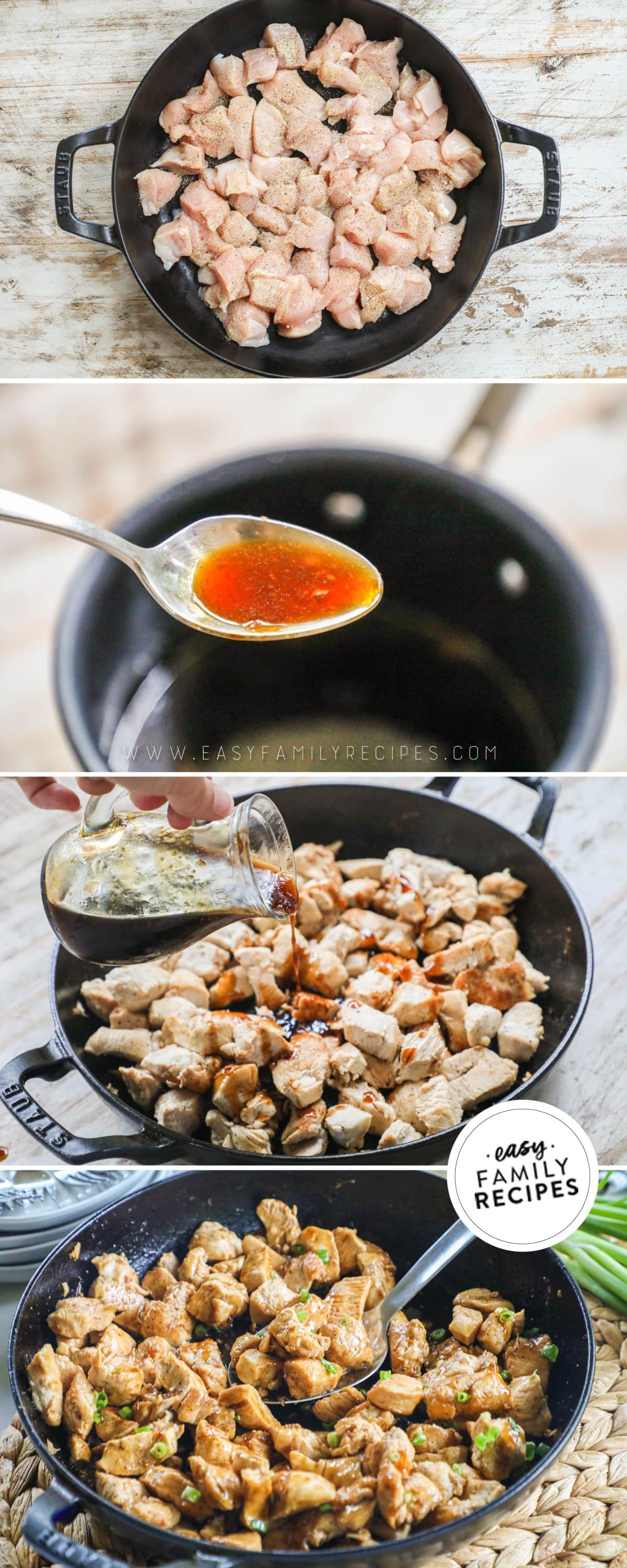 Steps to make teriyaki chicken step 1 fry the chicken step 2 make the sauce step 3 combine the chicken and sauce step 4 enjoy!