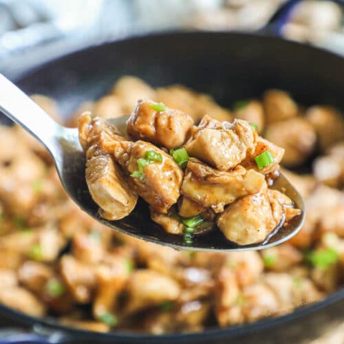 Teriyaki Chicken Bites Recipe prepared in a pan and ready to serve.