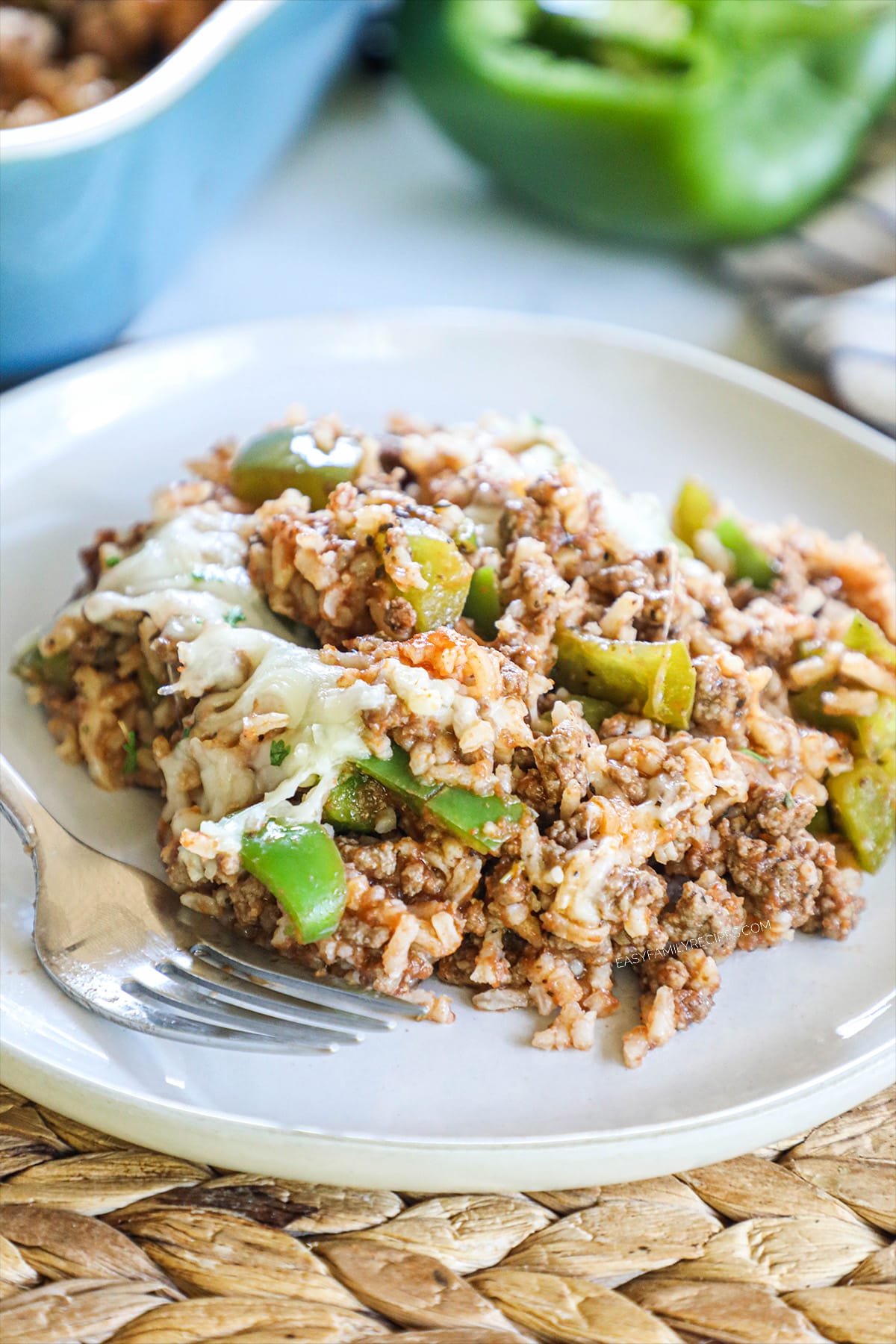 Ground Beef Stuffed pepper casserole on a plate.