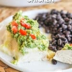 Dinner Plate with Guacamole Chicken and black beans.
