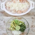Process photos for how to make Guacamole Chicken.