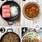 Process photos for how to make Korean Beef Bowls.