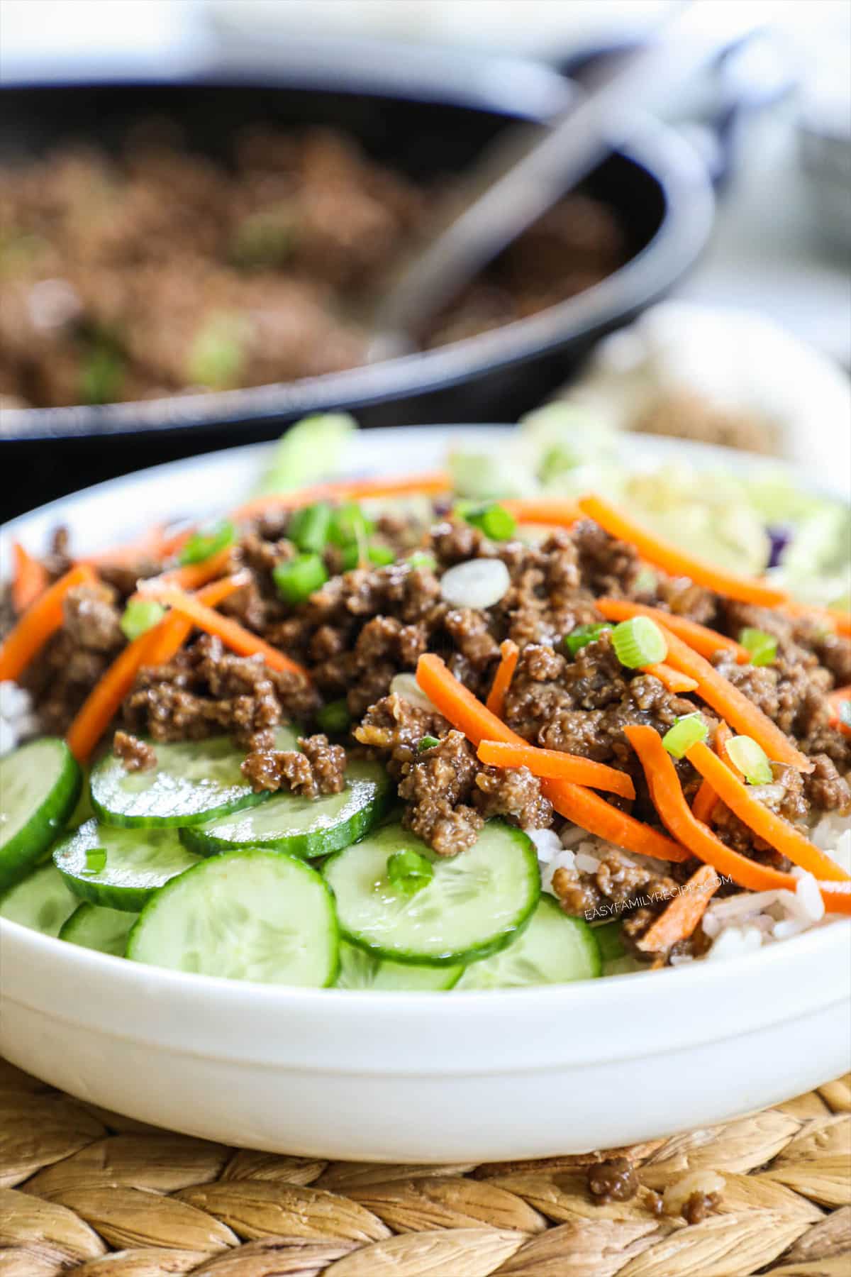 Korean Ground Beef Bowl made as a fast dinner recipe.