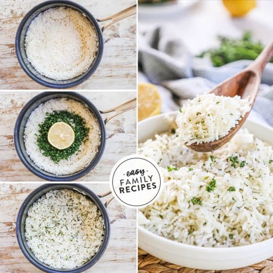 how to make lemon rice 1) cook rice, 2) add fresh herbs and lemon, 3)mix, 4) serve.
