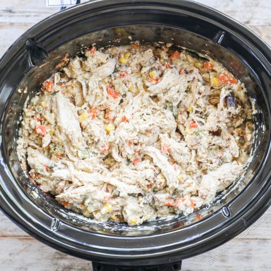 crockpot chicken and stuffing casserole once cooked in the slow cooker