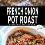 French Onion Pot Roast cooking in slow cooker.