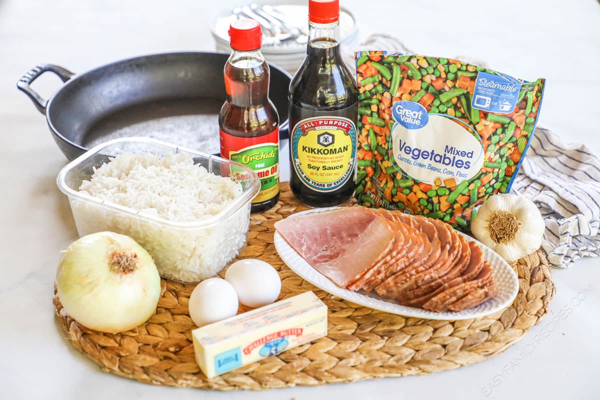 ingredients for ham fried rice.