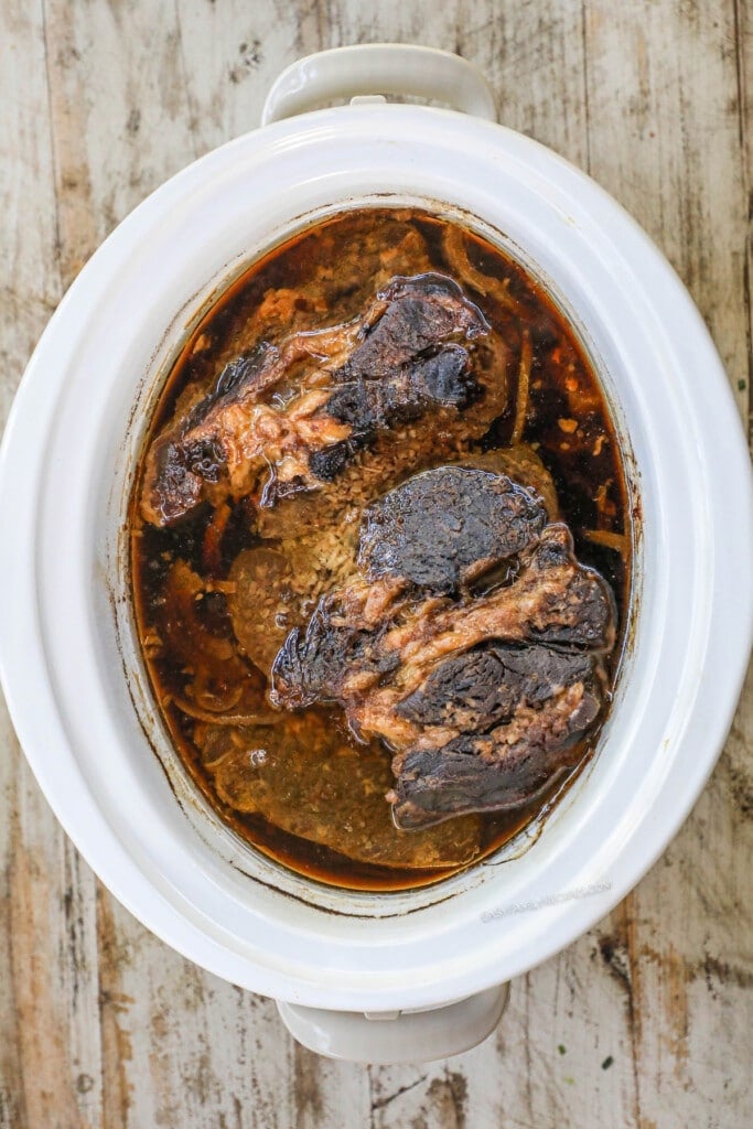 How to make French Onion Pot Roast step 4: Cook roast on low for 6-8 hours.