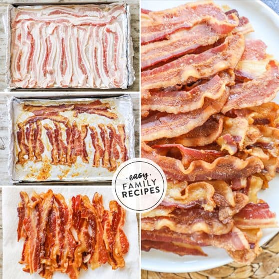 Process photos for how to make bacon in the oven perfectly
