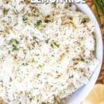 Lemon rice in a white serving bowl