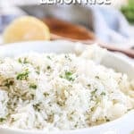 Lemon rice in a white serving bowl