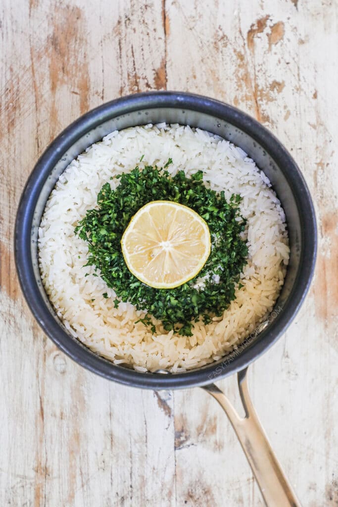 how to make lemon rice 2) add fresh herbs and lemon