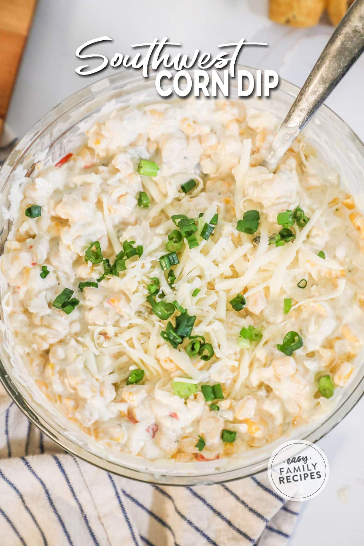 overhead of a mixing bowl filled with fiesta dip.