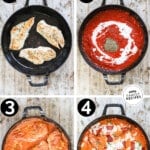 How to make chicken pizzaiola 1) sear the chicken 2) make the sauce 3) add chicken and cheese to the sauce