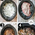 Process photos for how to make sirloin tip roast in crockpot.