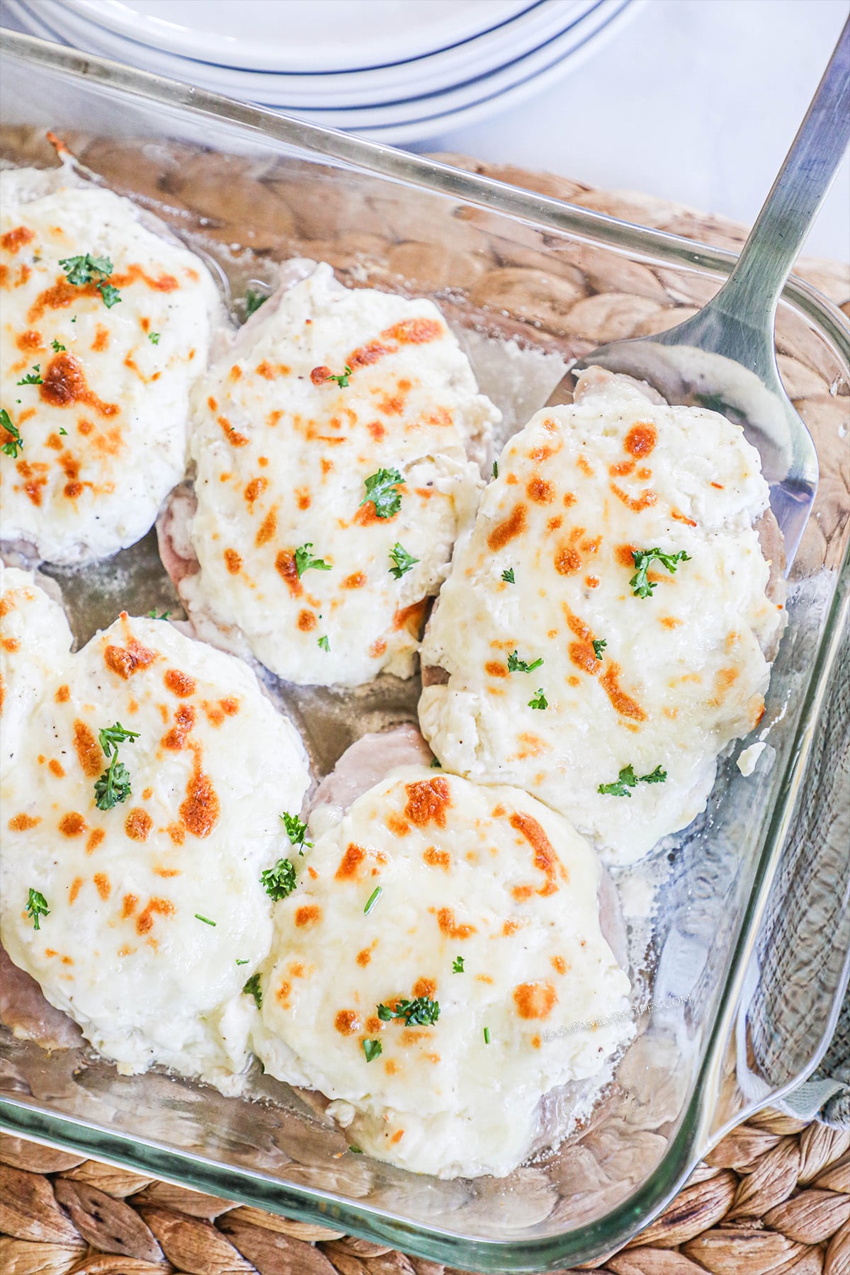 Creamy Garlic Pork Chops ready to serve.