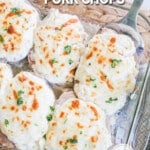 Top view of Creamy Garlic Pork Chops out of the oven and ready to serve.