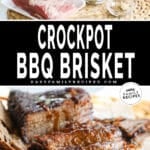 Top image is.ingredients for BBQ Brisket. Bottom image is bbq brisket drizzle in BBQ sauce