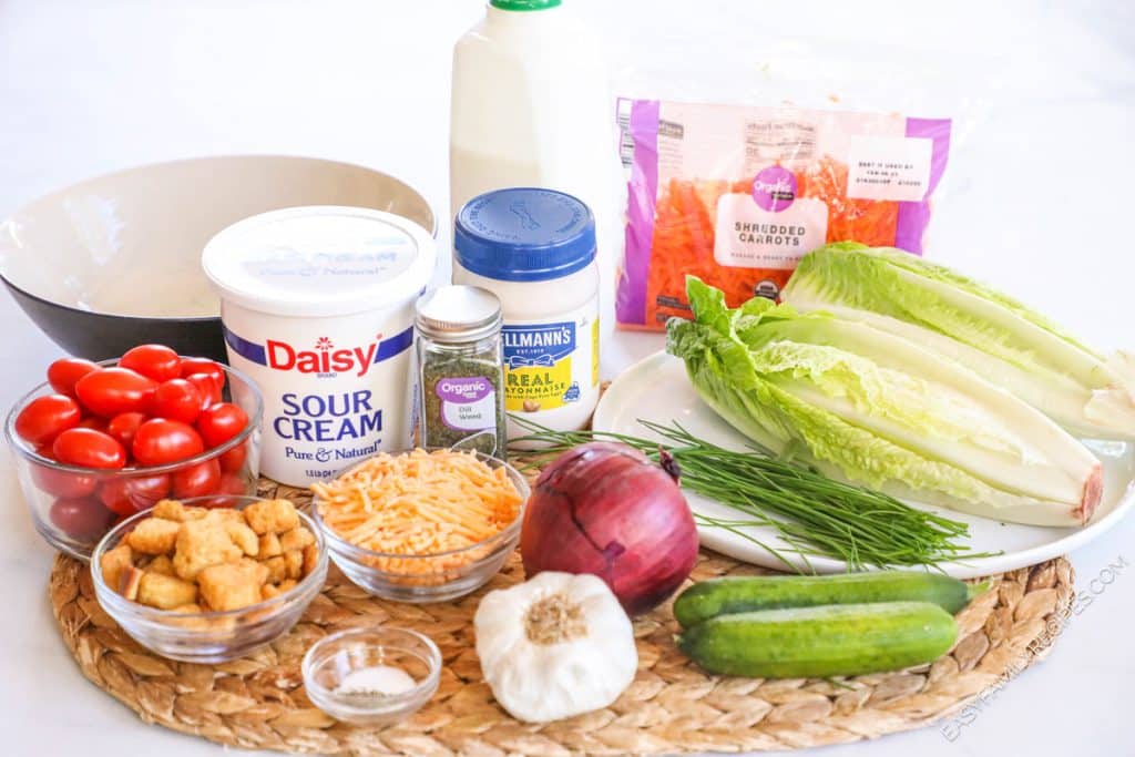 Ingredients for making a steakhouse salad