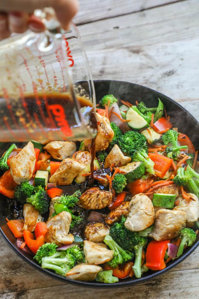 How to make stir fry sauce step 4: pour sauce over stir fry in a hot pan and cook.