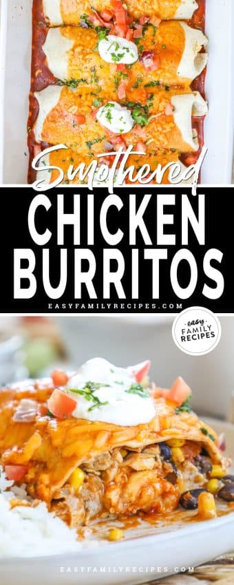 Smothered Shredded Chicken Burritos · Easy Family Recipes