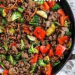 Ground Beef stir fry recipe prepared and ready to serve for an easy dinner.