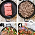 Process photos for how to make ground beef stir fry.