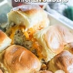 An image of shredded chicken jalapeno sliders on hawaiian rolls