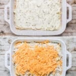 Process photos for how to make Jalapeno Popper Chicken Sliders. 1. Mix cream cheese and jalapeno peppers together and spread on hawaiian rolls.. 2. Layer on shredded chicken. 3. Top with cheddar cheese. 4. Spread melted butter and Lowery's seasoning salt on the top of the rolls and bake.