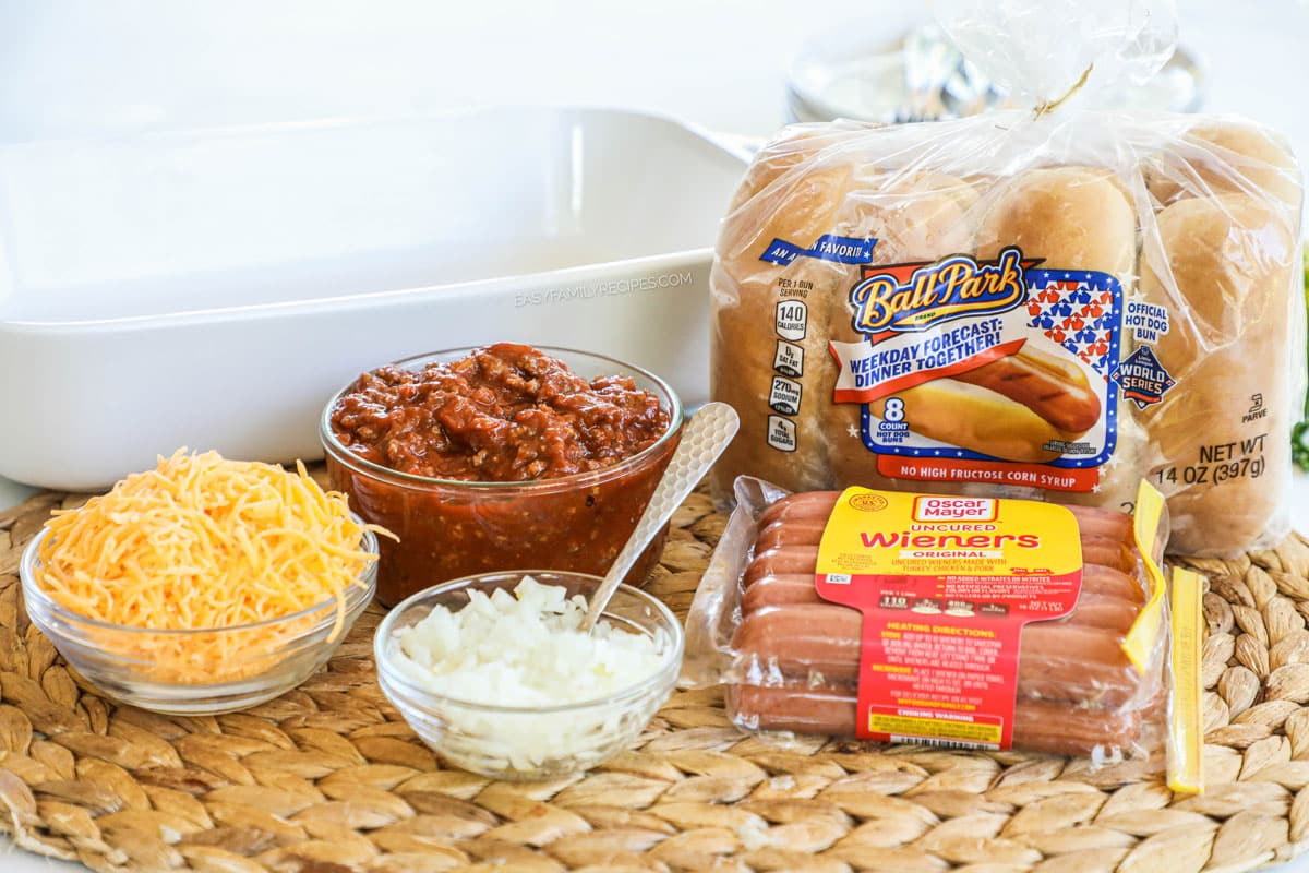 ingredients for baked chili cheese dogs