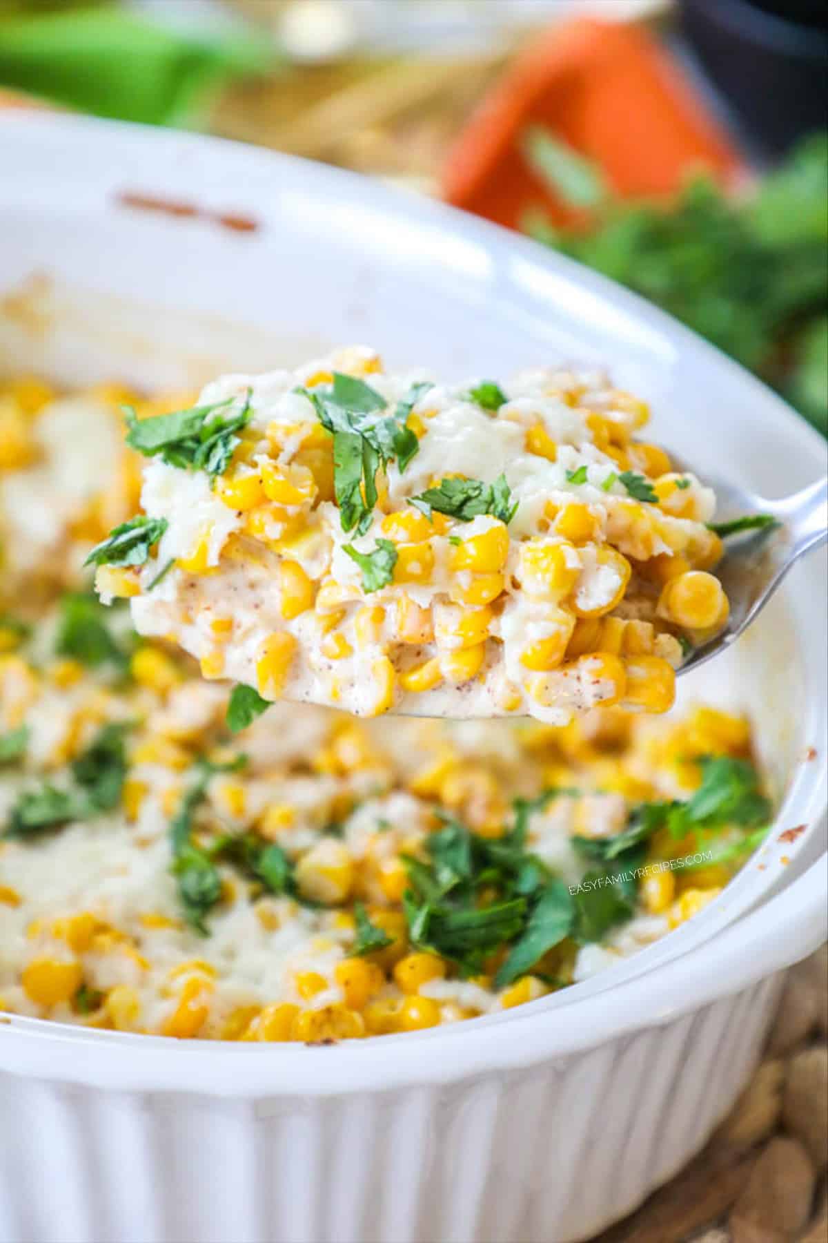 Mexican Street Corn casserole baked in a casserole dish